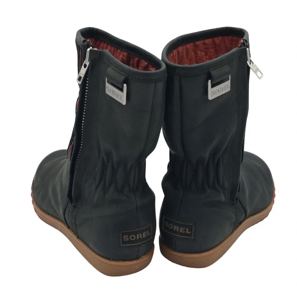 Sorel Firenzy Winter Black & Red Leather Ankle Booties Boots retro Y2K size 7.5